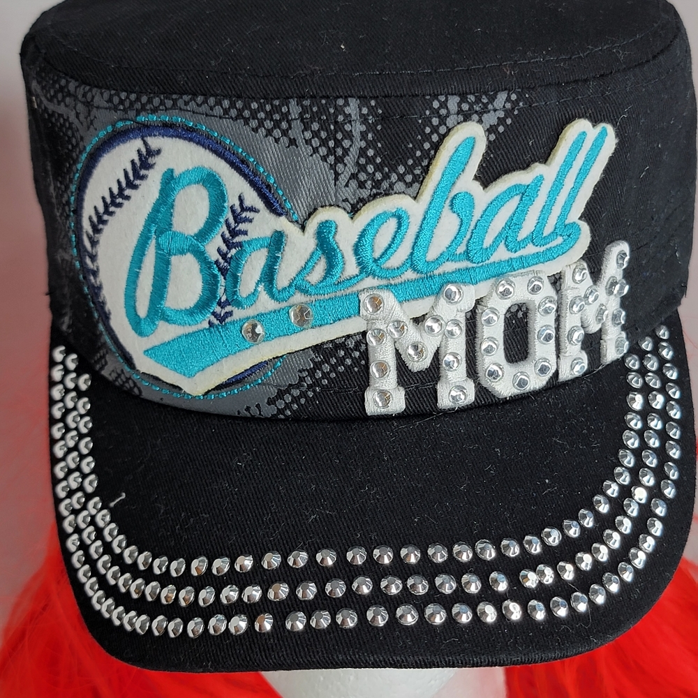 ``H25256 NWT Professional Style Black Rhinestone Baseball MOM Cadet Cap